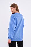 Mavi Kadın Pamuklu Oversize Basic Bisiklet Yaka Sweatshirt