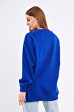 Saks Kadın Pamuklu Oversize Basic Bisiklet Yaka  Sweatshirt