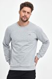 Erkek Gri Bisiklet Yaka Nakış Detaylı Regular Fit Sweatshirt