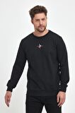 Siyah Erkek Supermagic Göğüs Baskılı Basic Sweatshirt