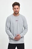 Gri Erkek Supermagic Göğüs Baskılı Basic Sweatshirt