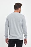 Gri Erkek Supermagic Göğüs Baskılı Basic Sweatshirt