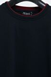 Erkek Lacivert Çift Bisiklet Yaka Baskı Detaylı Standart Rahat Kesim Sweatshirt