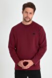 Erkek Bordo Çift Bisiklet Yaka Baskı Detaylı Standart Rahat Kesim Sweatshirt