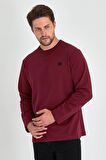 Erkek Bordo Çift Bisiklet Yaka Baskı Detaylı Standart Rahat Kesim Sweatshirt