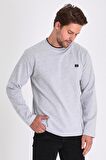 Erkek Gri Çift Bisiklet Yaka Baskı Detaylı Standart Rahat Kesim Sweatshirt