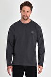 Erkek Antrasit Çift Bisiklet Yaka Baskı Detaylı Standart Rahat Kesim Sweatshirt