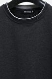 Erkek Antrasit Çift Bisiklet Yaka Baskı Detaylı Standart Rahat Kesim Sweatshirt