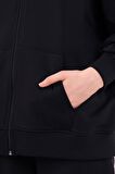 Siyah Kanguru Cepli Kapüşonlu Fermuarlı Oversize Kadın Sweatshirt