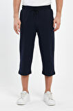 Erkek Yanları Cepli Lacivert Bermuda Diz Altı Kapri Beli Ayarlanabilir Lastikli Uzun Şort CMRE74-Lacivert