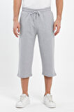 Erkek Yanları Cepli Gri Bermuda Diz Altı Kapri Beli Ayarlanabilir Lastikli Uzun Şort
