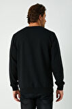 Erkek Siyah Basic 2 İplik Bisiklet Yaka Regular Fit Normal Kesim Sweatshirt 