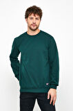 Erkek Koyu Yeşil Basic Bisiklet Yaka Regular Fit Normal Kesim 2 İplik Sweatshirt