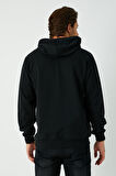 Erkek Siyah Basic Kapüşonlu Regular Fit Normal Kesim 2 İplik Kumaş Günlük Sweatshirt