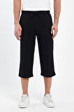 Erkek Yanları Cepli Siyah Bermuda Diz Altı Kapri Beli Ayarlanabilir Lastikli Uzun Şort CMRE74-Siyah