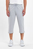 Erkek Cepleri Fermuarlı Gri Bermuda Diz Altı Kapri Beli Ayarlanabilir Lastikli Uzun Şort