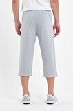 Erkek Cepleri Fermuarlı Gri Bermuda Diz Altı Kapri Beli Ayarlanabilir Lastikli Uzun Şort