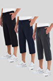 Erkek 3'Lü Cepleri Fermuarlı Bermuda Diz Altı Kapri Beli Ayarlanabilir Lastikli Uzun Şort CMRE94