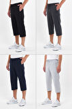 Erkek 4'Lü Cepleri Fermuarlı Bermuda Diz Altı Kapri Beli Ayarlanabilir Lastikli Uzun Şort CMRE94-4