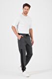 Erkek Antrasit Standart Fit Normal Kesim Paça Ribanalı Cepli Rahat Jogger Eşofman Altı 