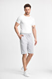  Erkek Gri Şort - Yan Cepli Beli Lastikli Regular Fit Rahat Kesim
