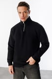 Unisex Sweatshirt Rahat Kesim Pamuklu Içi Polarlı Yarım Fermuarlı Dik Yaka Sweatshirt