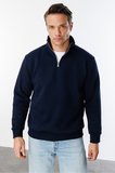 Unisex Sweatshirt Rahat Kesim Pamuklu Içi Polarlı Yarım Fermuarlı Dik Yaka Sweatshirt
