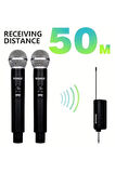 Profesyonel Çiftli Kablosuz Mikrofon Seti Karaoke Şarj Edilebilir 50 Metre Mesafe