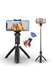 Kablosuz Stant Tripod Katlanabilir Uzatılabilir Selfi Çubuğu Ios&android Gopro Uyumlu Vlog Kit