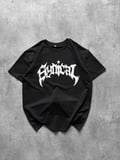 Bisiklet Yaka Ön Baskılı  Kısa Kollu Tişört Streetwear Günlük Basic Pamuklu T-shirt - Siyah