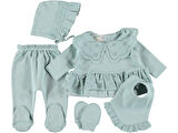 % 100 PAMUKLU KALİTELİ FİSTO YAKALI 5Lİ ZIBIN SET ŞIK KIZ BEBEK TAKIM 1/3 HEDİYELİK