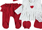 PAMUKLU KALP NAKIŞLI FIRFIRLI FİYONKLU 5Lİ ZIBIN SET ŞIK KIZ BEBEK TAKIM 1/3 AY HEDİYELİK