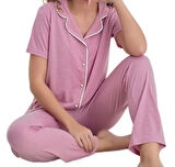 Lena Soft Tasarım Düğmeli Kısa Kollu Kadın Pijama Takımı Terletmeyen Kumaş S/XXL