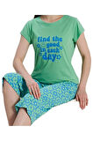 Notte Mia Tasarım Kaprili Kadın Pijama TakımYazlık Pamuklu 2’li Set S–XL Rahat