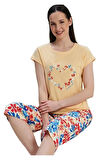Fiore Notturno Tasarım Kaprili Kadın Pijama Takımı Pamuklu Yazlık M/XXL