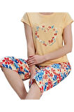 Fiore Notturno Tasarım Kaprili Kadın Pijama Takımı Pamuklu Yazlık M/XXL