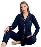 Valentina Kadın Pijama Takımı Uzun Kollu Önden Düğmeli Yumuşak Nefes Alan Kumaş S–2XL