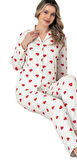 Kadın Uzun Kollu Gömlek Yaka Pijama Takımı  Allegra Rosso Tasarım Rahat Ev Giyim Hediyelik M/2XL