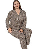 Giovanna Gömlek Yaka Büyük Beden Leopar Kadın Pijama Takımı Yumuşak Dokulu 3XL/6XL
