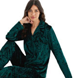 Serena Velour Tasarım Yumuşak Parlak Kadife Kadın Pijama Takımı Kışlık Ev Giyim S/2XL