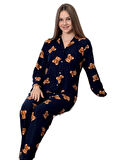 Bear Love Kışlık Süet Gömlek Yaka Kadın Pijama Takımı Yumuşak Ev Giyim