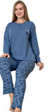 Amore Casa Fitilli Kumaş Uzun Kollu Kışlık Kadın Pijama Takımı M/2XL