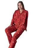 Notte Calda Polar Kumaş Düğmeli Kışlık Kadın Pijama Takımı Yumuşak Dokulu Sıcak S/XXL