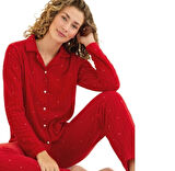 Luna Fiore Polar Kumaş Düğmeli Kışlık Kadın Pijama Takımı S/2XL