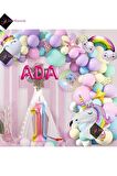 1 Yaş Ve 3 Harfli Gökkuşağı Konsepti Unicorn Temalı Makaron Balon Doğum Günü Parti Kutlama Seti