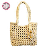 Uretti - Emine 9106 El Örgüsü Ahşap Boncuk Detaylı Penye Kumaş Omuz Çantası