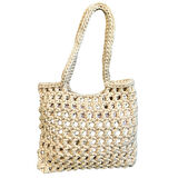 Uretti - Emine 9106 El Örgüsü Ahşap Boncuk Detaylı Penye Kumaş Omuz Çantası