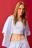 DeFacto Coool Oversize Çizgili Poplin Kısa Kollu Gömlek D3835AX24HSBE196