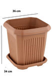 1 adet 25 Litre Plastik Kare Büyük Boy Bahçe Balkon Salon Çiçek Yada Ağaç Saksı 36*36*34 cm Tabaklı