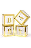 Kenarları Gold Kutu Şeffaf Kutu Gold Baby Yazılı Harf 25 Cm